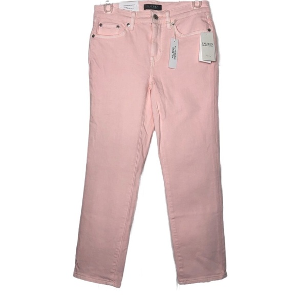 NWT - LAUREN RALPH LAUREN Light Pink Mid-Rise Slim Straight Leg Jeans - Size 2P - Picture 1 of 8